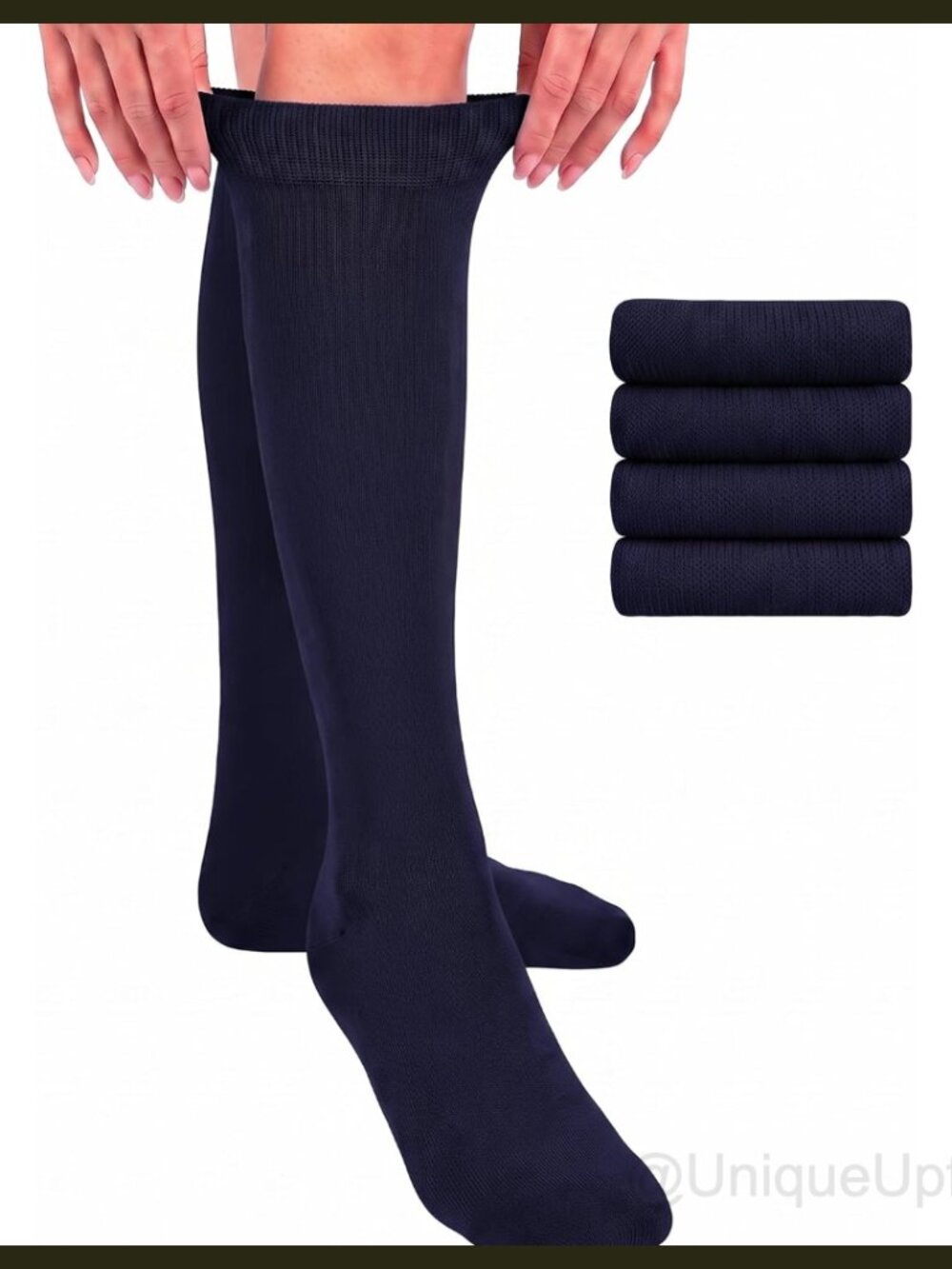 Cotton Knee High Socks 4 Pairs Long Dress School Uniform